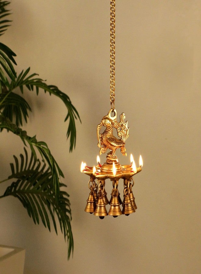 Mla's Decor Brass Peacock Design Hanging Diya with Heavy Bells Brass Product Decorative Showpiece Bells for Home Mandir Temple Living Room Pooja Decorative Items - Image 5